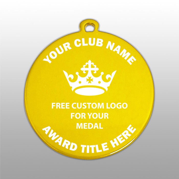 PACK OF 100 BULK BUY 50MM YELLOW MEDALS / LOGO & RIBBON WITH DIRECT PRINT LOGO **AMAZING VALUE**